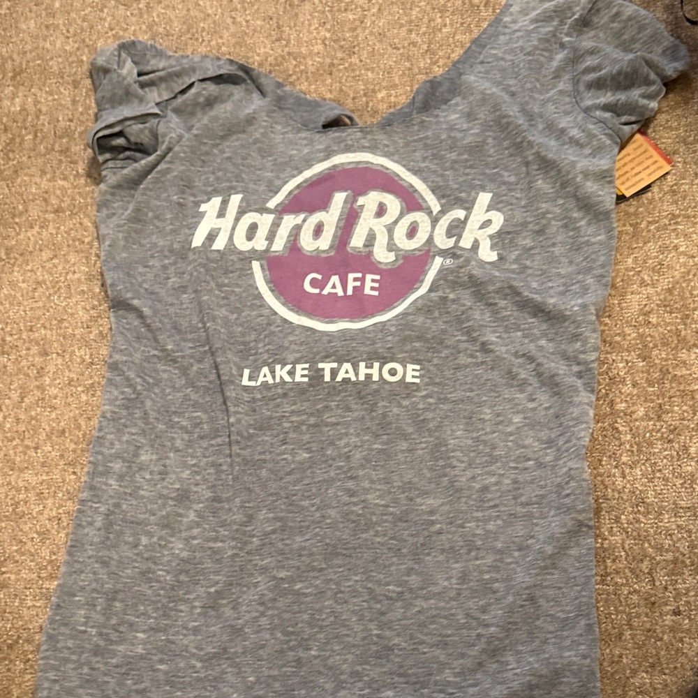Hard Rock Cafe Women's Blue Tee with Purple Logo